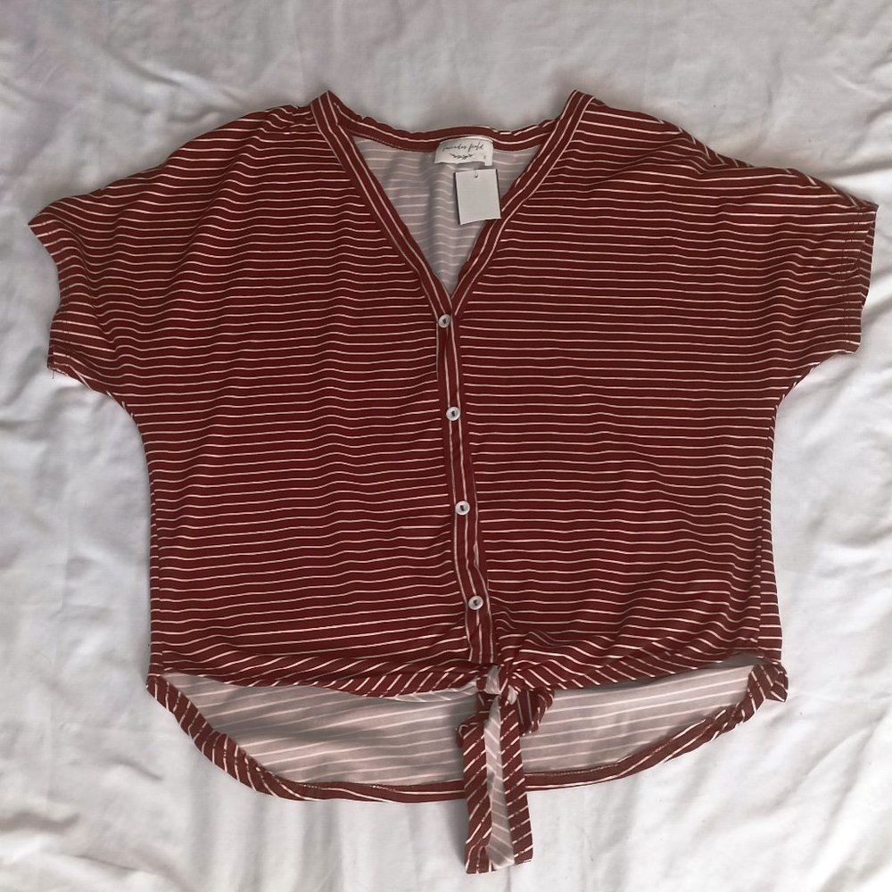 Lavender Field Rust/White Striped Front Tie Shirt